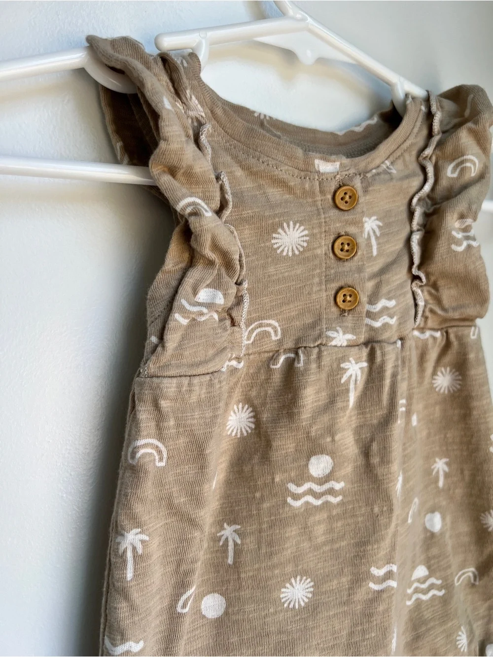 Little Co. Neutral Boho Baby Romper 3 Months | Ruffle Bubble Romper